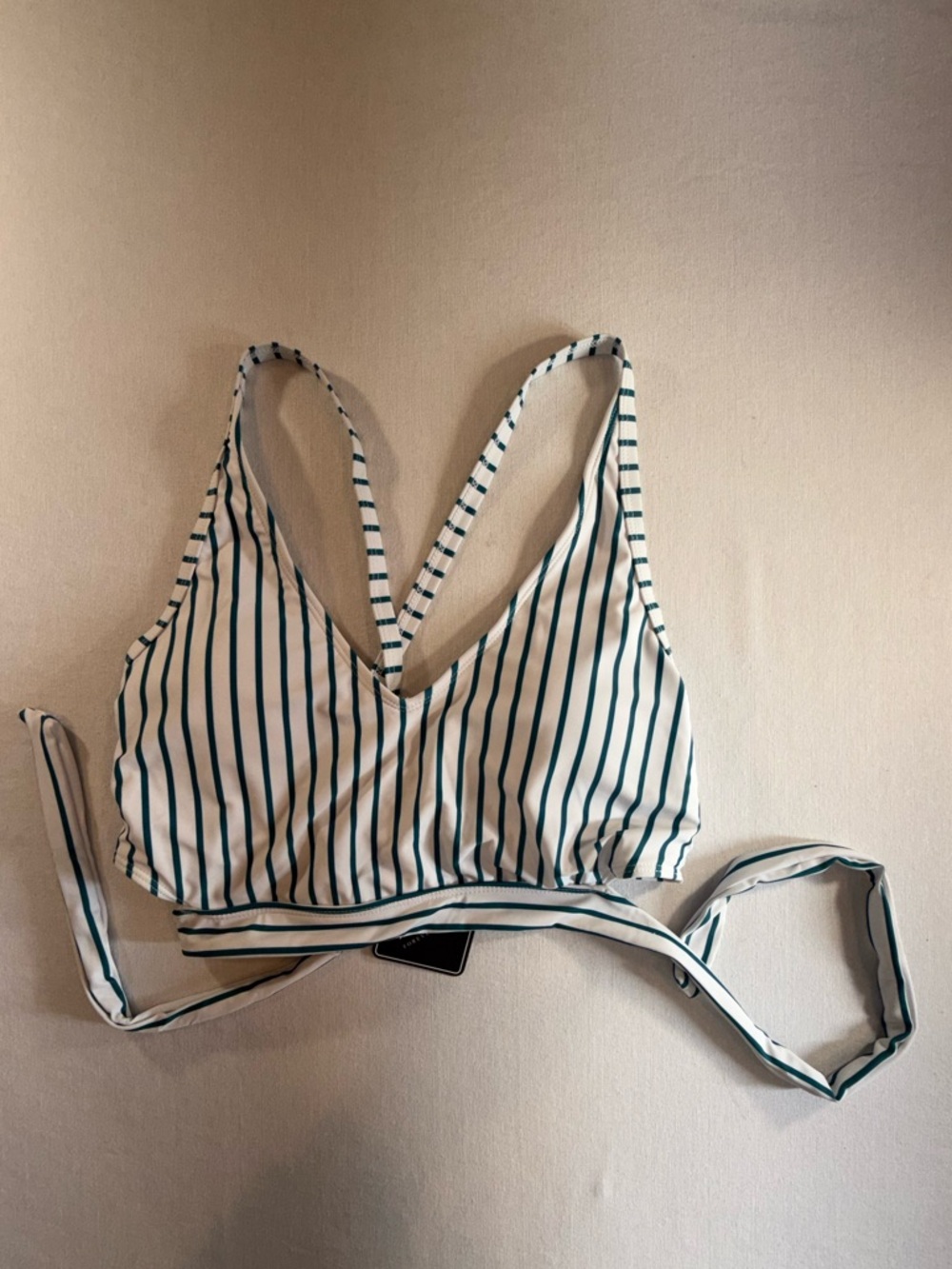 Zaful Bikini Top XL White/Green Striped Wrap Tie Back NWT